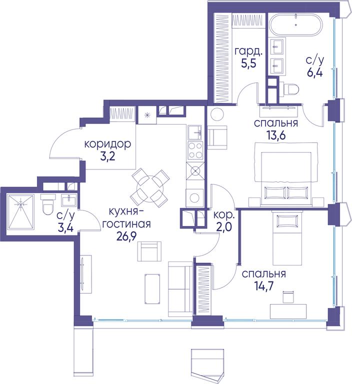 2-BD Apartment Sale, 73.7平方米 at Ostrov, Nizhnye Mnyovniki Street, 37Ас4, Moscow, Russia #1 2-BD Apartment Sale, 73.7平方米 at Ostrov, Nizhnye Mnyovniki Street, 37Ас4, Moscow, Russia #1