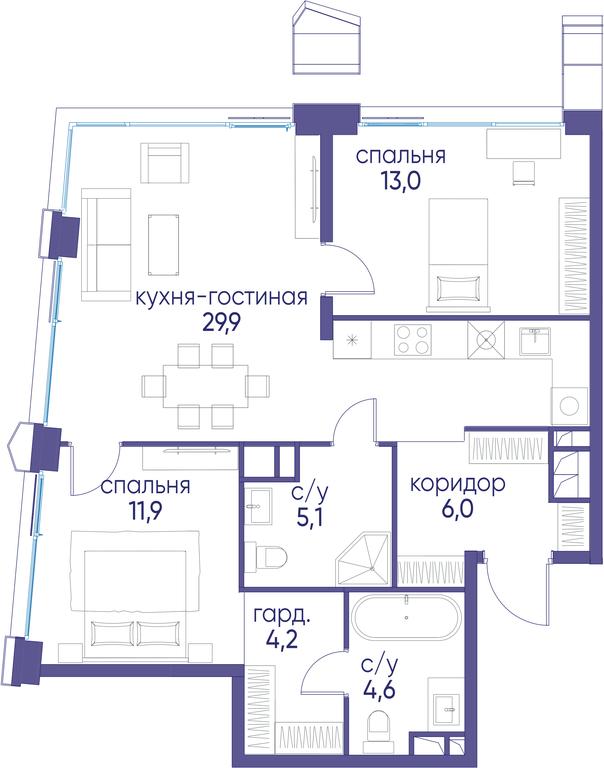 2-BD Apartment Sale, 74.7 sq. m. at Ostrov, Nizhnye Mnyovniki Street, 37Ас4, Moscow, Russia #1