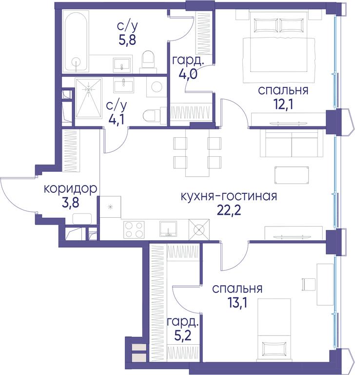2-BD Apartment Sale, 70.3 sq. m. at Ostrov, Nizhnye Mnyovniki Street, 37Ас4, Moscow, Russia #1 2-BD Apartment Sale, 70.3 sq. m. at Ostrov, Nizhnye Mnyovniki Street, 37Ас4, Moscow, Russia #1