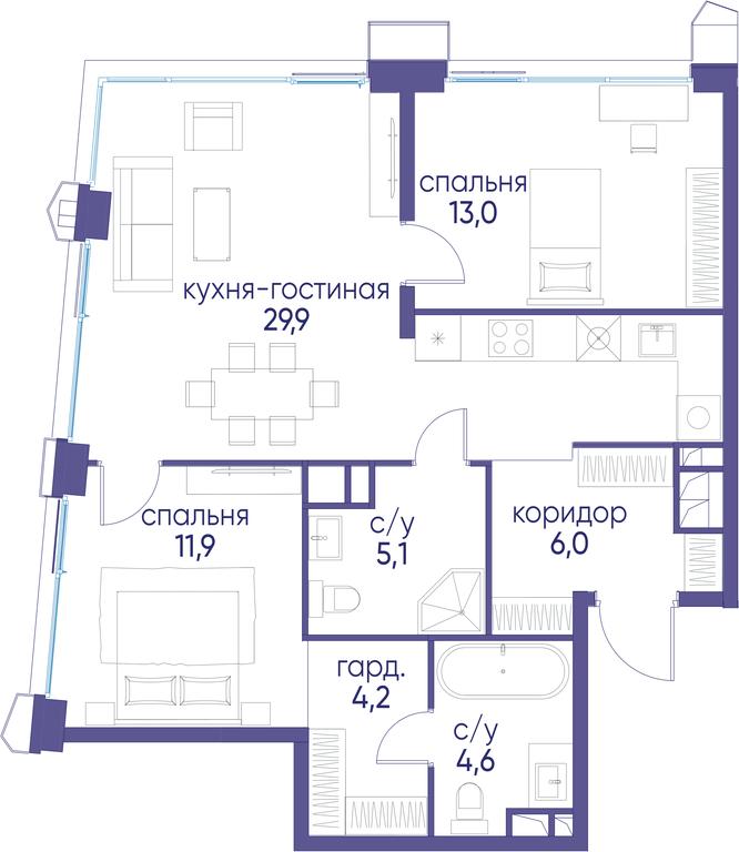 2-BD Apartment Sale, 74.7 sq. m. at Ostrov, Nizhnye Mnyovniki Street, 37Ас4, Moscow, Russia #1