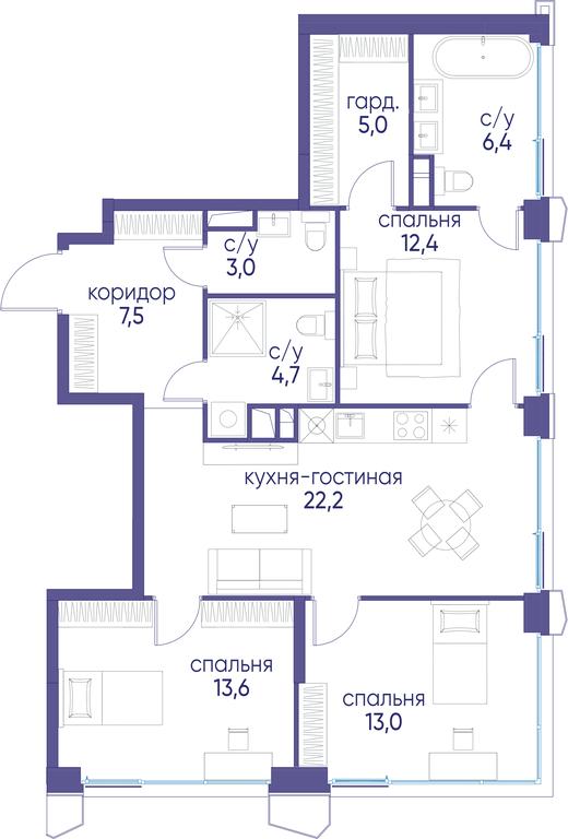 3-BD Apartment Sale, 87.8 sq. m. at Ostrov, Nizhnye Mnyovniki Street, 37Ас4, Moscow, Russia #1