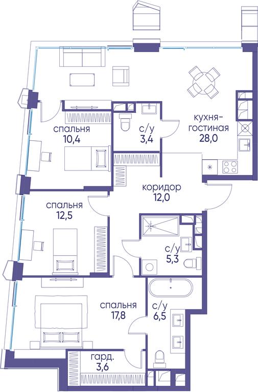 3-BD Apartment Sale, 99.4 sq. m. at Ostrov, Nizhnye Mnyovniki Street, 37Ас4, Moscow, Russia #1