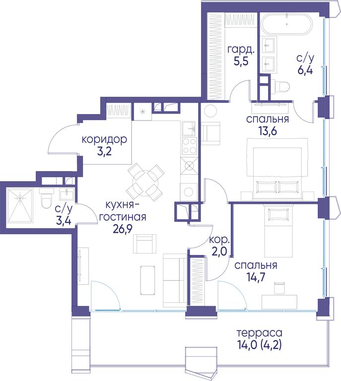 2-BD Apartment Sale, 77.9 sq. m. at Ostrov, Nizhnye Mnyovniki Street, 37Ас4, Moscow, Russia #1 2-BD Apartment Sale, 77.9 sq. m. at Ostrov, Nizhnye Mnyovniki Street, 37Ас4, Moscow, Russia #1