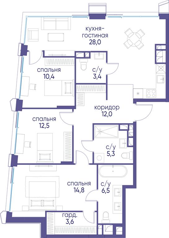 3-BD Apartment Sale, 99.4 sq. m. at Ostrov, Nizhnye Mnyovniki Street, 37Ас4, Moscow, Russia #1