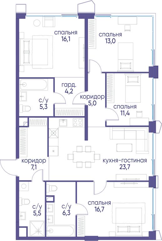 4-BD Apartment Sale, 114.3 sq. m. at Ostrov, Nizhnye Mnyovniki Street, 37Ас4, Moscow, Russia #1