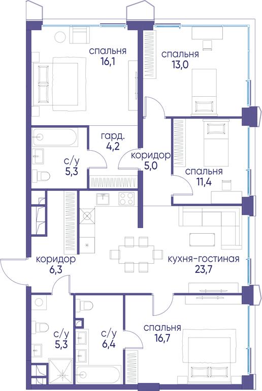 4-BD Apartment Sale, 113.4 sq. m. at Ostrov, Nizhnye Mnyovniki Street, 37Ас4, Moscow, Russia #1