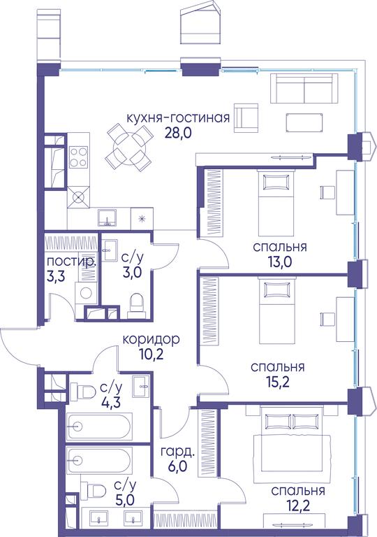 3-BD Apartment Sale, 100.2平方米 at Ostrov, Nizhnye Mnyovniki Street, 37Ас4, Moscow, Russia #1