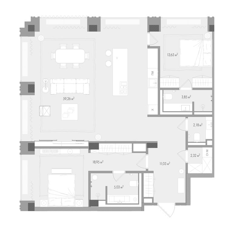 2-BD Apartment Sale, 116.01 sq. m. at Klubny dom Forum (Klubny dom Forum), Sadovaya-Sukharevskaya Street, Moscow, Russia #1 2-BD Apartment Sale, 116.01 sq. m. at Klubny dom Forum (Klubny dom Forum), Sadovaya-Sukharevskaya Street, Moscow, Russia #1