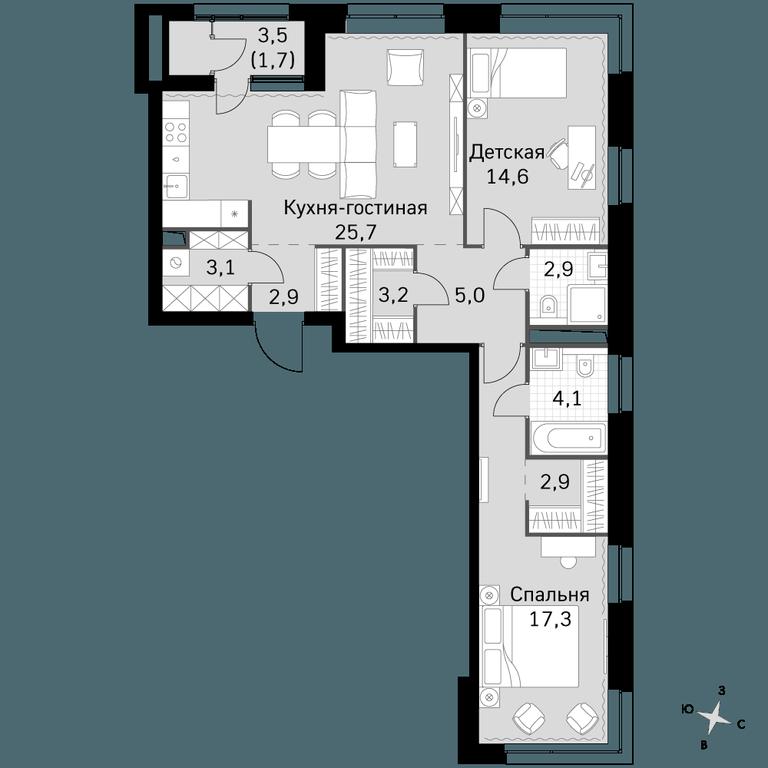 2-BD Apartment Sale, 83.4 sq. m. at Sky Garden, Stroitelny Drive, 9с6, Moscow, Russia #1 2-BD Apartment Sale, 83.4 sq. m. at Sky Garden, Stroitelny Drive, 9с6, Moscow, Russia #1