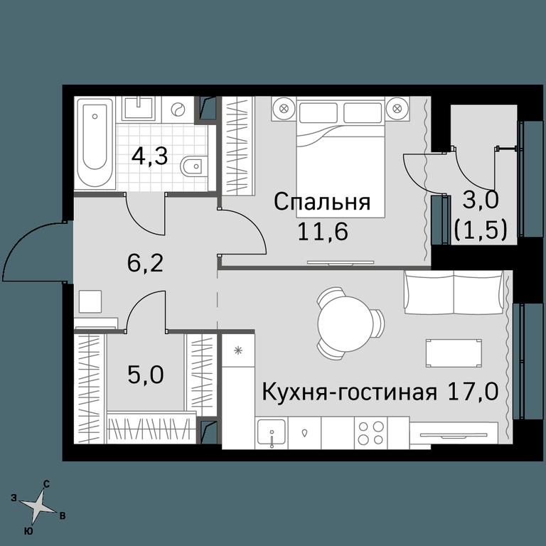 1-BD Apartment Sale, 45.6平方米 at Sky Garden, Stroitelny Drive, 9с6, Moscow, Russia #1 1-BD Apartment Sale, 45.6平方米 at Sky Garden, Stroitelny Drive, 9с6, Moscow, Russia #1