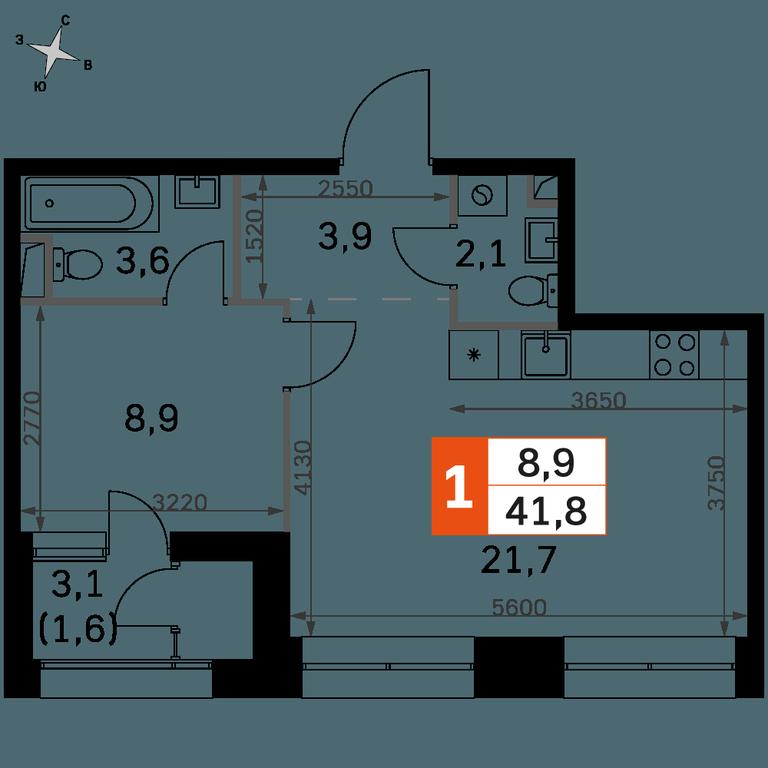 1-BD Apartment Sale, 41.8 sq. m. at Sky Garden, Stroitelny Drive, 9с6, Moscow, Russia #2