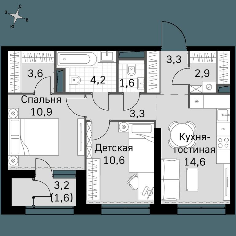 2-BD Apartment Sale, 56.6 sq. m. at Sky Garden, Stroitelny Drive, 9с6, Moscow, Russia #1