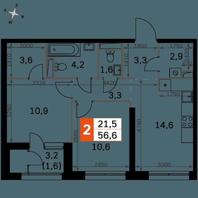 2-BD Apartment Sale, 56.6 sq. m. at Sky Garden, Stroitelny Drive, 9с6, Moscow, Russia #2