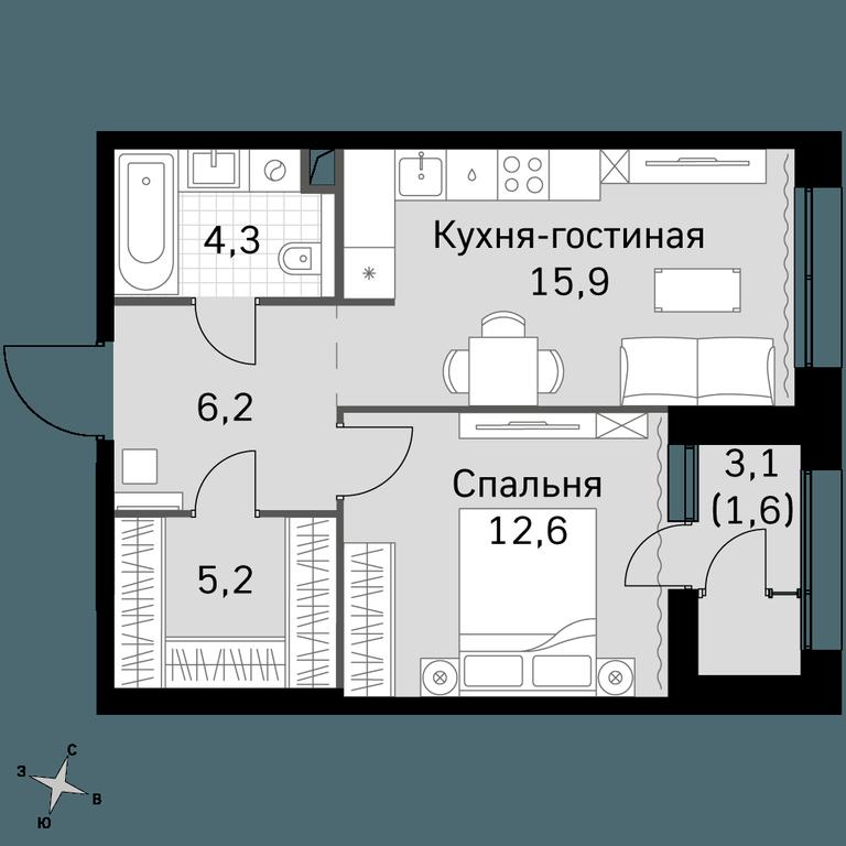 1-BD Apartment Sale, 45.8平方米 at Sky Garden, Stroitelny Drive, 9с6, Moscow, Russia #1 1-BD Apartment Sale, 45.8平方米 at Sky Garden, Stroitelny Drive, 9с6, Moscow, Russia #1