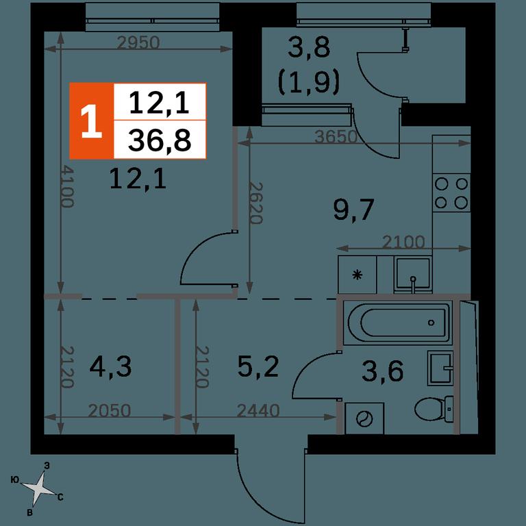 1-BD Apartment Sale, 36.8平方米 at Sky Garden, Stroitelny Drive, 9с6, Moscow, Russia #2