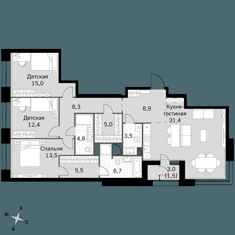 3-BD Apartment Sale, 116.3 sq. m. at Sky Garden, Stroitelny Drive, 9с6, Moscow, Russia #1