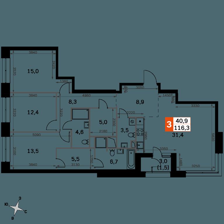 3-BD Apartment Sale, 116.3 sq. m. at Sky Garden, Stroitelny Drive, 9с6, Moscow, Russia #2