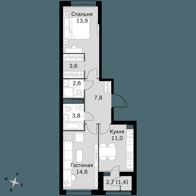 2-BD Apartment Sale, 58.7 sq. m. at Sky Garden, Stroitelny Drive, 9с6, Moscow, Russia #1