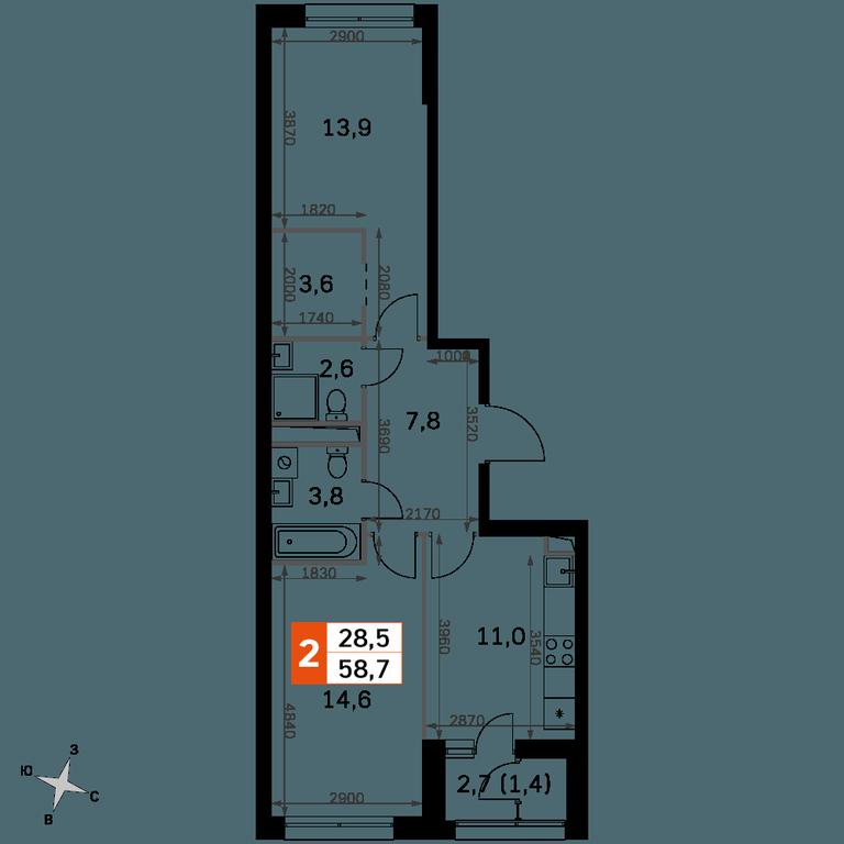 2-BD Apartment Sale, 58.7 sq. m. at Sky Garden, Stroitelny Drive, 9с6, Moscow, Russia #2