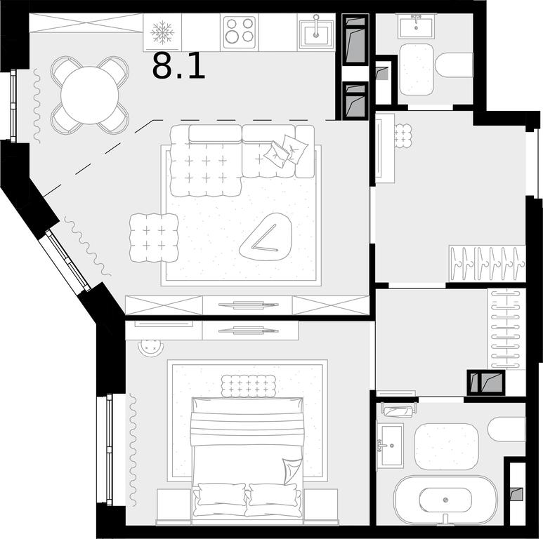2-BD Apartment Sale, 51 sq. m. at Novaya Zvezda, Bachurinskaya ulitsa, 11, Settlement of Kommunarka, Moscow, Russia #1