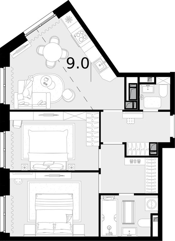 2-BD Apartment Sale, 60.3 sq. m. at Novaya Zvezda, Bachurinskaya ulitsa, 11, Settlement of Kommunarka, Moscow, Russia #1