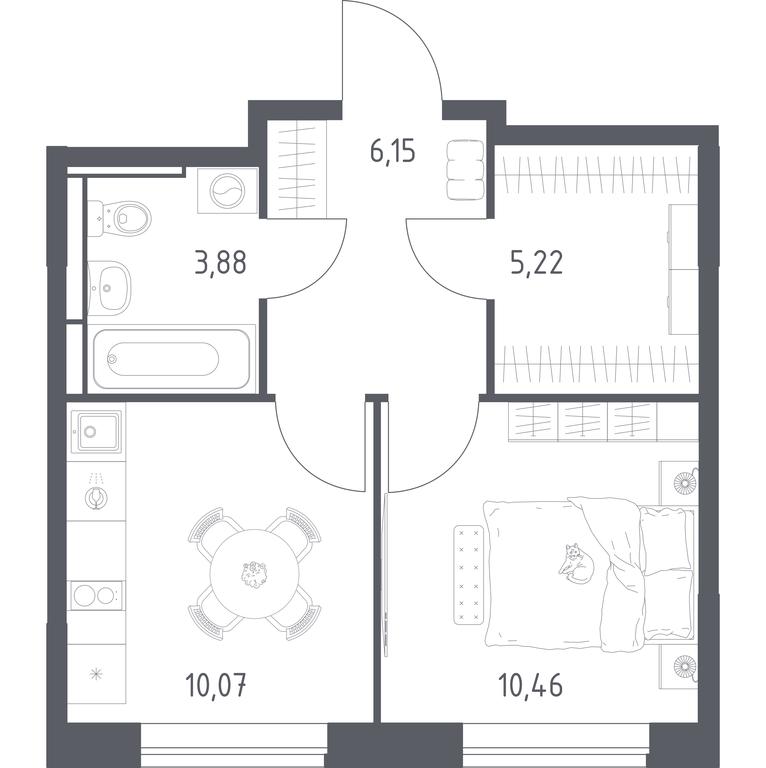 Apartment Sale, 35.78 sq. m. at Pribrezhnyi Park, Pribrezhniy Park Residential Complex, Village of Yam, Domodedovo City District, Moscow Region, Russia #1