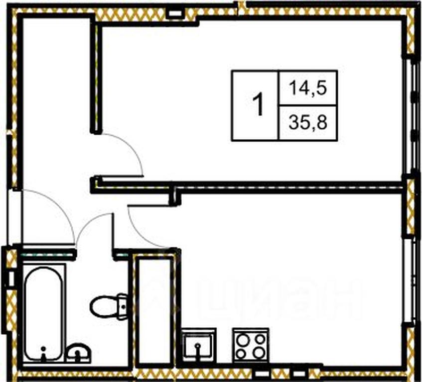 Apartment Sale, 36.3 sq. m. at Novoe Zamitino, Sadovaya ulitsa, derevnya Saburovo, Krasnogorsk Urban District, Moscow Region, Russia #1