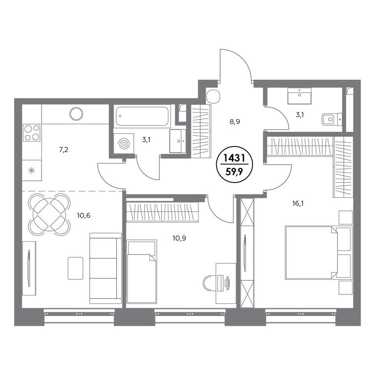 3-BD Apartment Sale, 59.9 sq. m. at Admiral, Shosseynaya Street, 4А, Moscow, Russia #1