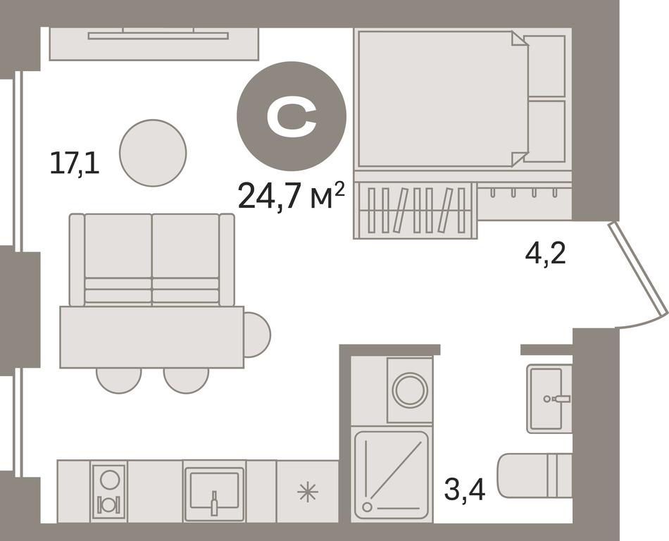 Apartment Sale, 24.7平方米 at Pervy kvartal, Kalinovaya ulitsa, derevnya Sapronovo, Leninskiy City District, Moscow Region, Russia #1