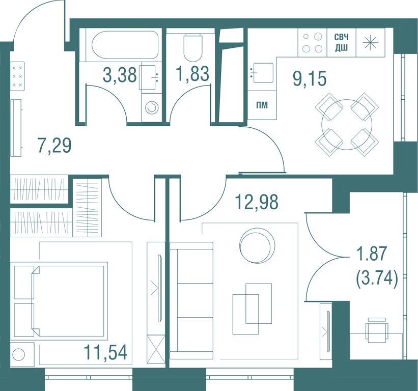 2-BD Apartment Sale, 48.04 sq. m. at Odinburg, Severnaya Street, 11, Odintsovo, Moscow Region, Russia #1