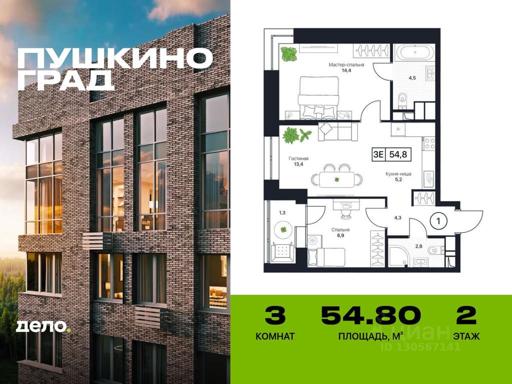 2-BD Apartment Sale, 54.8 sq. m. at Pushkino Grad, Polevaya ulitsa, selo Bratovshchina, Pshkinskiy Urban District, Moscow Region, Russia #1 2-BD Apartment Sale, 54.8 sq. m. at Pushkino Grad, Polevaya ulitsa, selo Bratovshchina, Pshkinskiy Urban District, Moscow Region, Russia #1