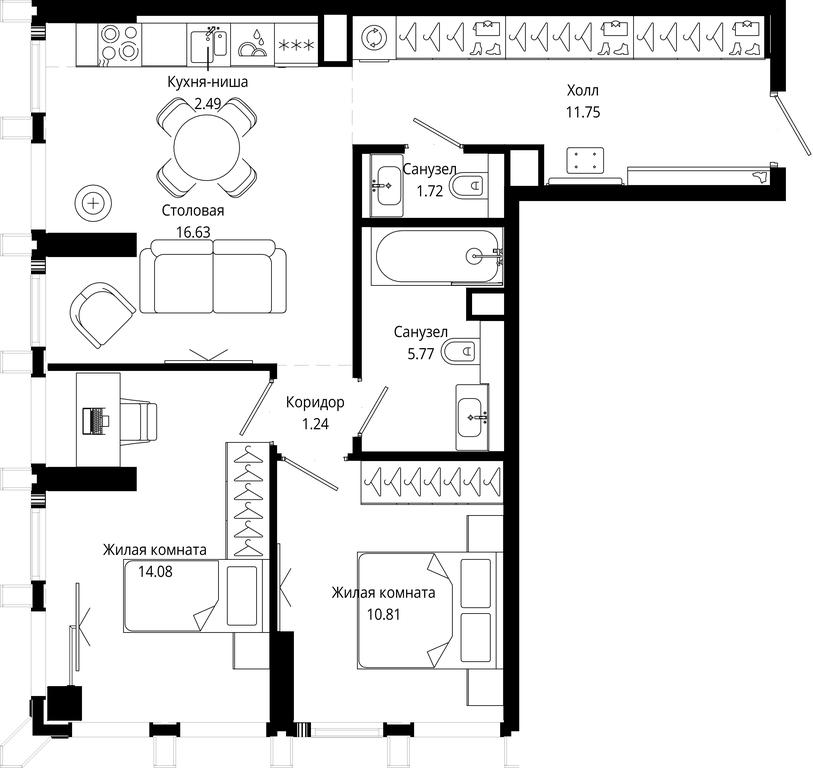 2-BD Apartment Sale, 64.47平方米 at Mod, 4th Maryinoy Roschi Street, 12с9, Moscow, Russia #1
