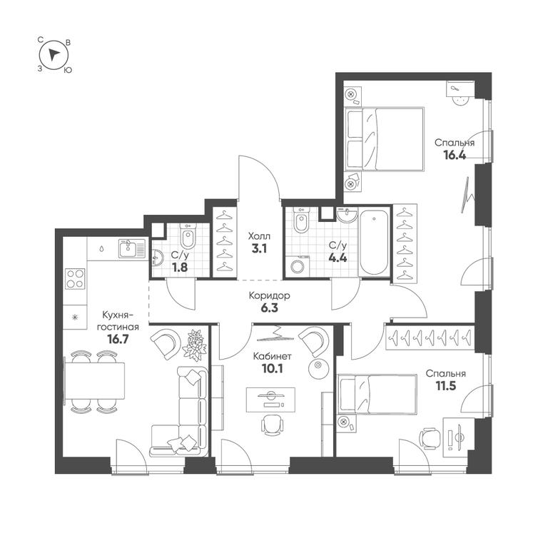 3-BD Apartment Sale, 70.3 sq. m. at Shagal, Автозаводская улица, 23, Москва, Россия #1