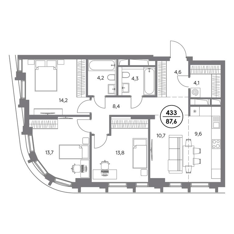 4-BD Apartment Sale, 87.6平方米 at Dom56, Fridrikha Engelsa Street, 56с1, Moscow, Russia #1