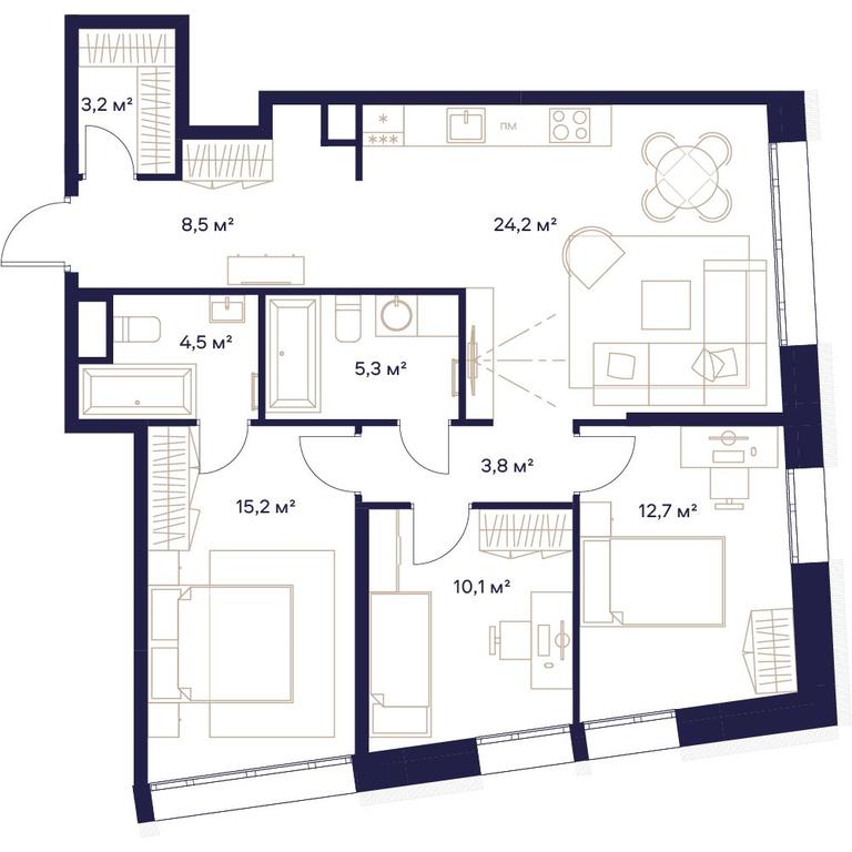 3-BD Apartment Sale, 87.5平方米 at Soyuz, Selskokhozyaystvennaya Street, Moscow, Russia #1 3-BD Apartment Sale, 87.5平方米 at Soyuz, Selskokhozyaystvennaya Street, Moscow, Russia #1