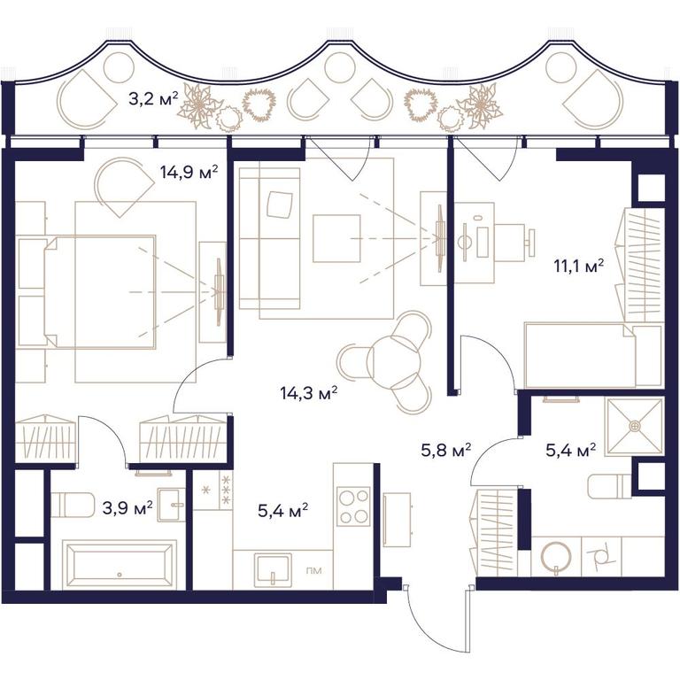 2-BD Apartment Sale, 64平方米 at Soyuz, Selskokhozyaystvennaya Street, Moscow, Russia #1 2-BD Apartment Sale, 64平方米 at Soyuz, Selskokhozyaystvennaya Street, Moscow, Russia #1