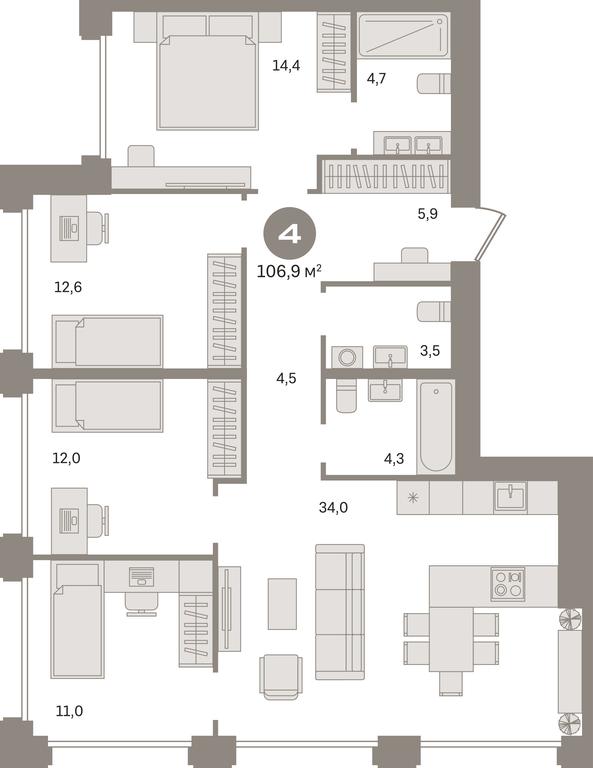 4-BD Apartment Sale, 106.9平方米 at Dom A, Dubininskaya Street, вл59к2, Moscow, Russia #1 4-BD Apartment Sale, 106.9平方米 at Dom A, Dubininskaya Street, вл59к2, Moscow, Russia #1