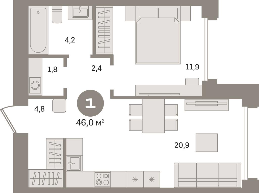 1-BD Apartment Sale, 46平方米 at Dom A, Dubininskaya Street, вл59к2, Moscow, Russia #1 1-BD Apartment Sale, 46平方米 at Dom A, Dubininskaya Street, вл59к2, Moscow, Russia #1