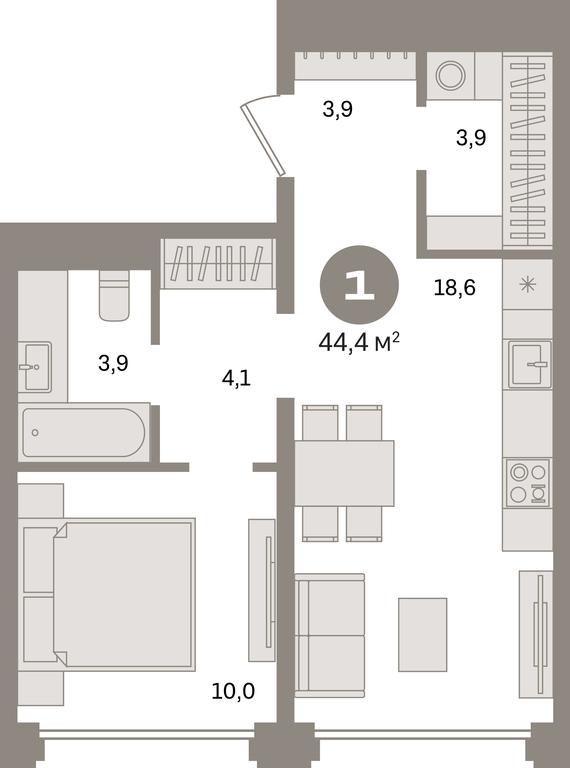 1-BD Apartment Sale, 44.4平方米 at Dom A, Dubininskaya Street, вл59к2, Moscow, Russia #1 1-BD Apartment Sale, 44.4平方米 at Dom A, Dubininskaya Street, вл59к2, Moscow, Russia #1
