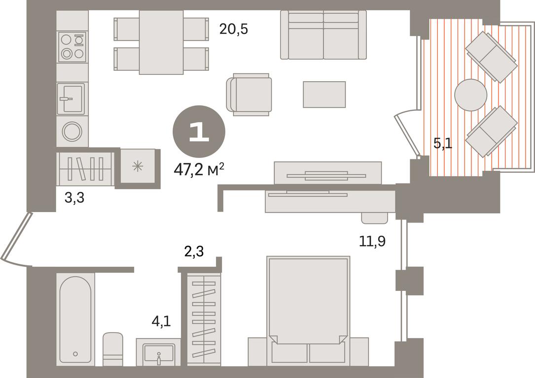 1-BD Apartment Sale, 47.2 sq. m. at Dom A, Dubininskaya Street, вл59к2, Moscow, Russia #1 1-BD Apartment Sale, 47.2 sq. m. at Dom A, Dubininskaya Street, вл59к2, Moscow, Russia #1