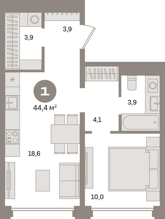 1-BD Apartment Sale, 44.4平方米 at Dom A, Dubininskaya Street, вл59к2, Moscow, Russia #1 1-BD Apartment Sale, 44.4平方米 at Dom A, Dubininskaya Street, вл59к2, Moscow, Russia #1