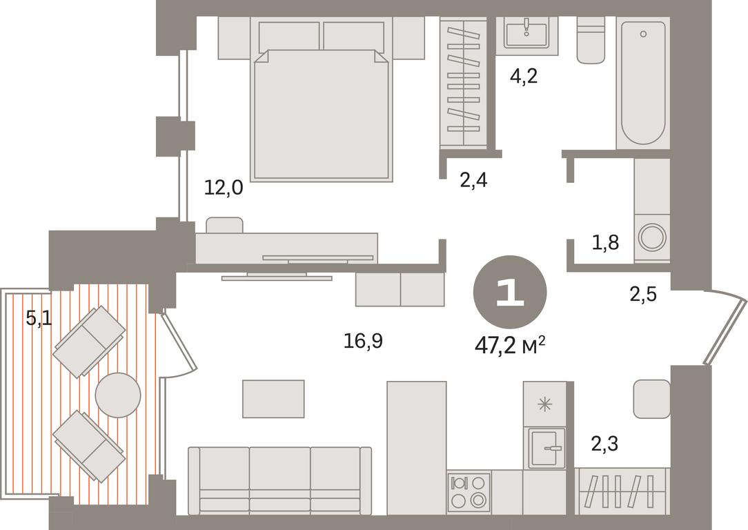 1-BD Apartment Sale, 47.2平方米 at Dom A, Dubininskaya Street, вл59к2, Moscow, Russia #1 1-BD Apartment Sale, 47.2平方米 at Dom A, Dubininskaya Street, вл59к2, Moscow, Russia #1