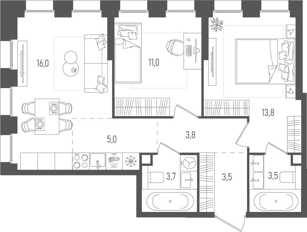 2-BD Apartment Sale, 60.3平方米 at Pave, 2nd Paveletsky Drive, Moscow, Russia #1 2-BD Apartment Sale, 60.3平方米 at Pave, 2nd Paveletsky Drive, Moscow, Russia #1