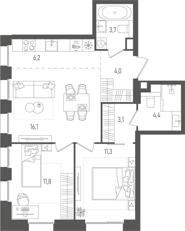 2-BD Apartment Sale, 60.6 sq. m. at Pave, 2nd Paveletsky Drive, Moscow, Russia #1 2-BD Apartment Sale, 60.6 sq. m. at Pave, 2nd Paveletsky Drive, Moscow, Russia #1