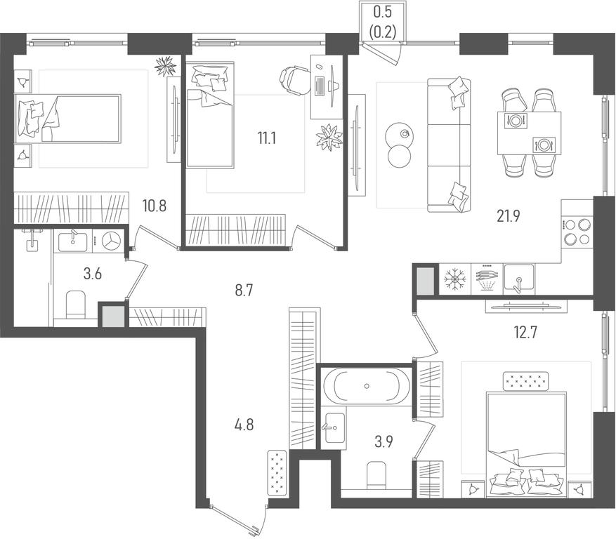 3-BD Apartment Sale, 77.7 sq. m. at Pave, 2nd Paveletsky Drive, Moscow, Russia #1