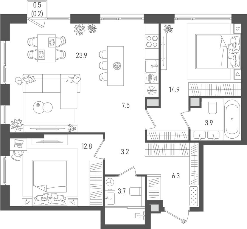 2-BD Apartment Sale, 76.4平方米 at Pave, 2nd Paveletsky Drive, Moscow, Russia #1