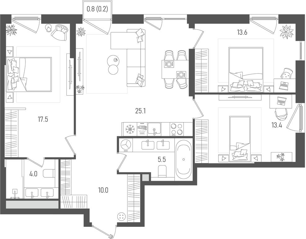 3-BD Apartment Sale, 89.3平方米 at Pave, 2nd Paveletsky Drive, Moscow, Russia #1