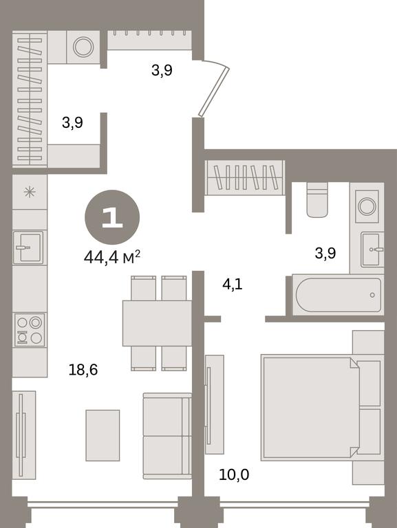 1-BD Apartment Sale, 44.4平方米 at Dom A, Dubininskaya Street, вл59к2, Moscow, Russia #1 1-BD Apartment Sale, 44.4平方米 at Dom A, Dubininskaya Street, вл59к2, Moscow, Russia #1