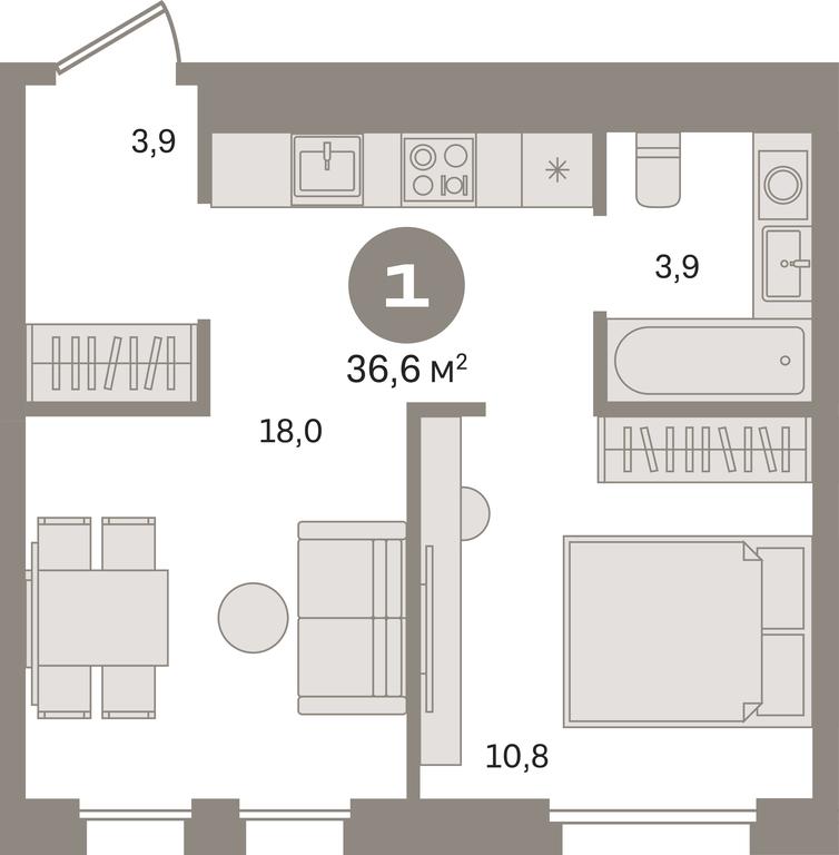 1-BD Apartment Sale, 36.6 sq. m. at Dom A, Dubininskaya Street, вл59к2, Moscow, Russia #1