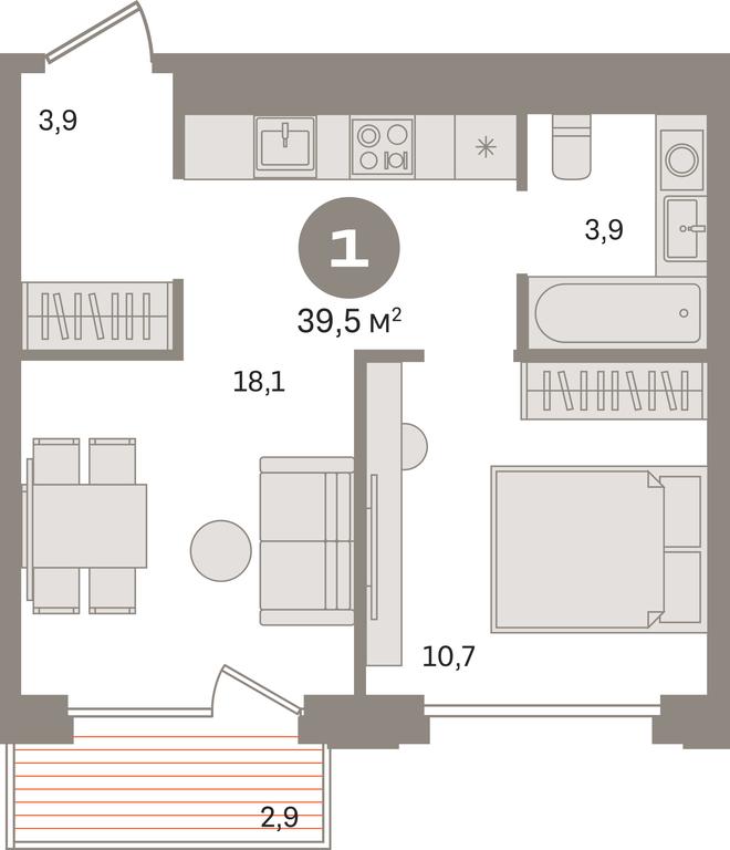 1-BD Apartment Sale, 39.5平方米 at Dom A, Dubininskaya Street, вл59к2, Moscow, Russia #1